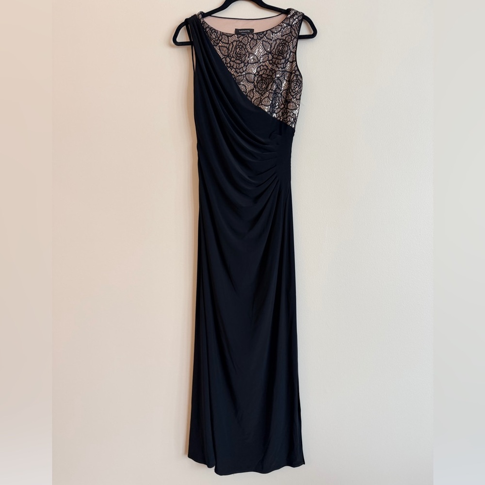 R&M Richards Black Maxi Dress with Lace Bodice
